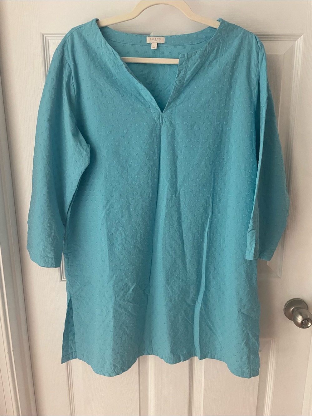 Talbots Aqua Textured V-Neck Tunic 100% cotton